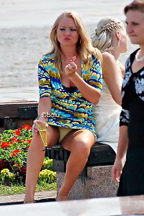 Girls upskirt on the quay